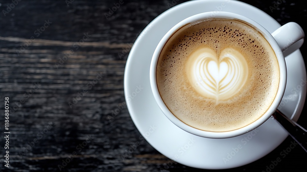 Heart Shaped Latte Art in Coffee Cup on Rustic Wooden Table Background : Generative AI Heart Shaped Latte Art in Coffee Cup on Rustic Wooden Table Background : Generative AI