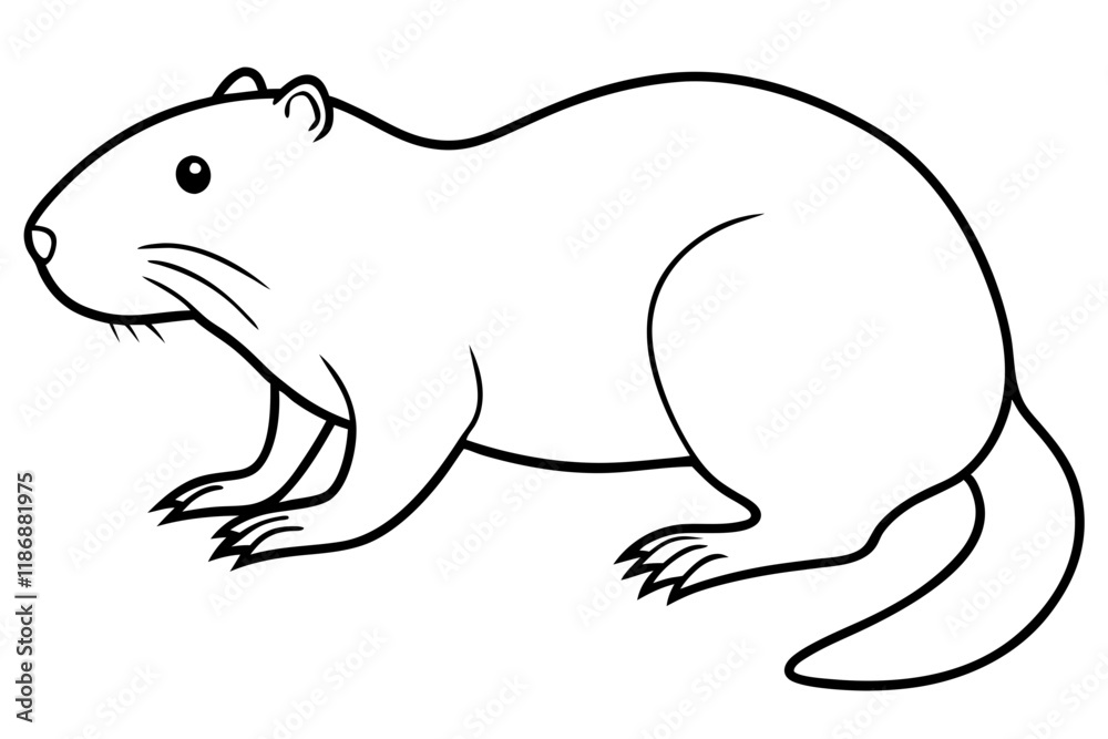 Fototapeta premium beaver silhouette line art vector illustration with a white background