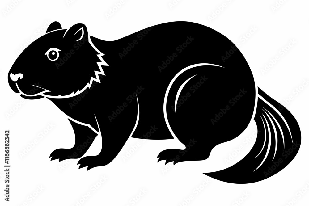 Obraz premium beaver silhouette line art vector illustration with a white background