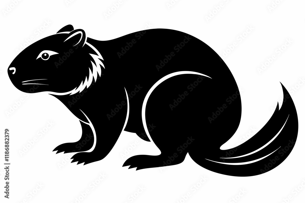 Fototapeta premium beaver silhouette line art vector illustration with a white background