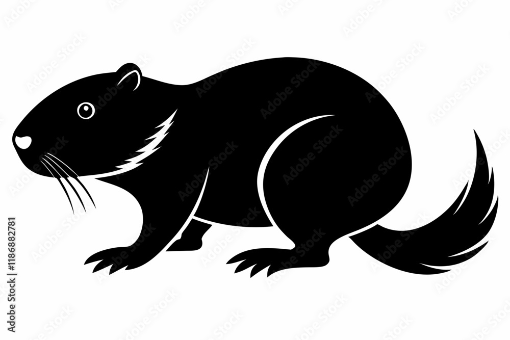 Fototapeta premium beaver silhouette line art vector illustration with a white background
