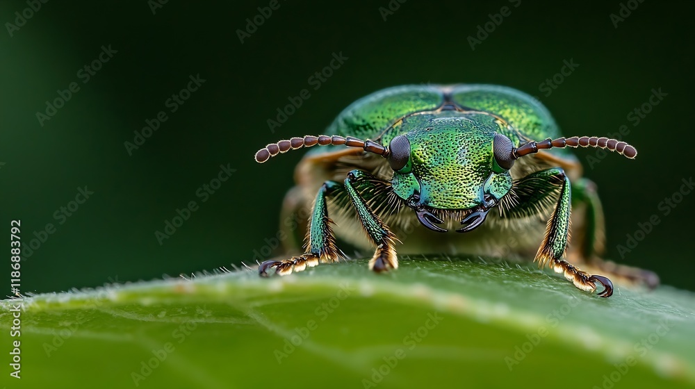 Naklejka premium Brilliant Green Beetle Macro Shot with High Definition Detail : Generative AI