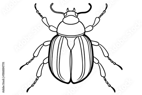 beetle silhouette line art vector illustration with a white background