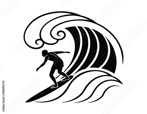 riding the wave: dynamic black and white surfing illustration