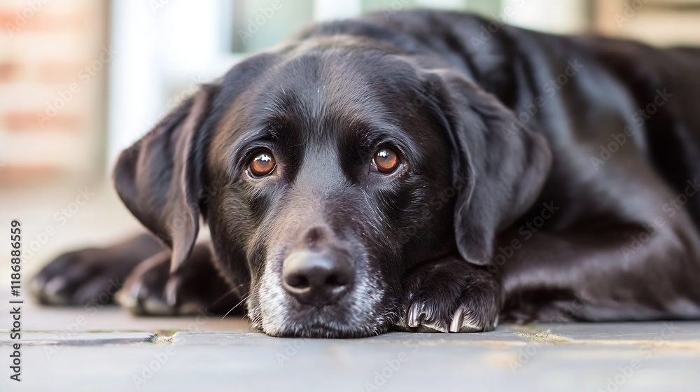 Adorable Black Labrador Retriever Resting with Soft Expression : Generative AI Adorable Black Labrador Retriever Resting with Soft Expression : Generative AI