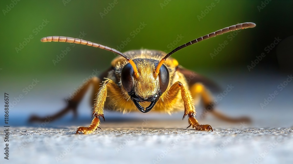 CloseUp of a Wasps Detailed Face and Antennae in Vibrant Natural Light : Generative AI CloseUp of a Wasps Detailed Face and Antennae in Vibrant Natural Light : Generative AI
