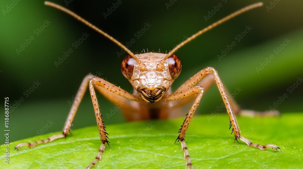 Macro of Brown Insect on Green Leaf Displaying Intricate Patterns and Textures : Generative AI Macro of Brown Insect on Green Leaf Displaying Intricate Patterns and Textures : Generative AI