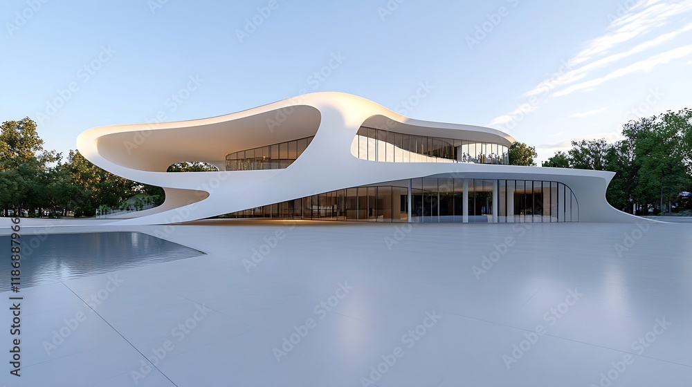 Futuristic Architectural Masterpiece Featuring Modern Fluid Lines and Spaces : Generative AI Futuristic Architectural Masterpiece Featuring Modern Fluid Lines and Spaces : Generative AI