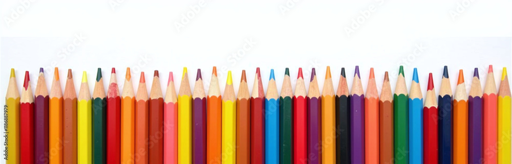 A Set Of Colored Pencils Are Arranged Neatly In A Row Against A Plain White Background With A Clipping Path Available. 00003 A Set Of Colored Pencils Are Arranged Neatly In A Row Against A Plain White Background With A Clipping Path Available. 00003