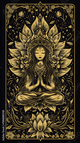 Tarort card The empress, in Black and gold style, Spiritual prediction cards, esoteric