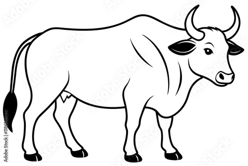 buffalo silhouette line art vector illustration with a white background