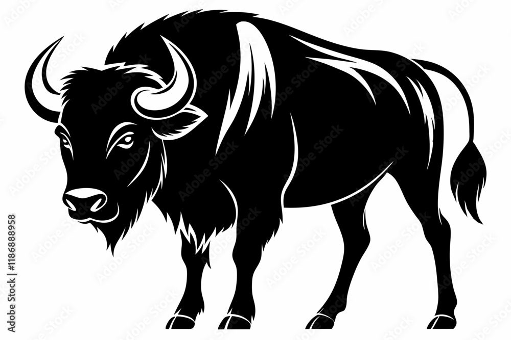 Fototapeta premium buffalo silhouette line art vector illustration with a white background