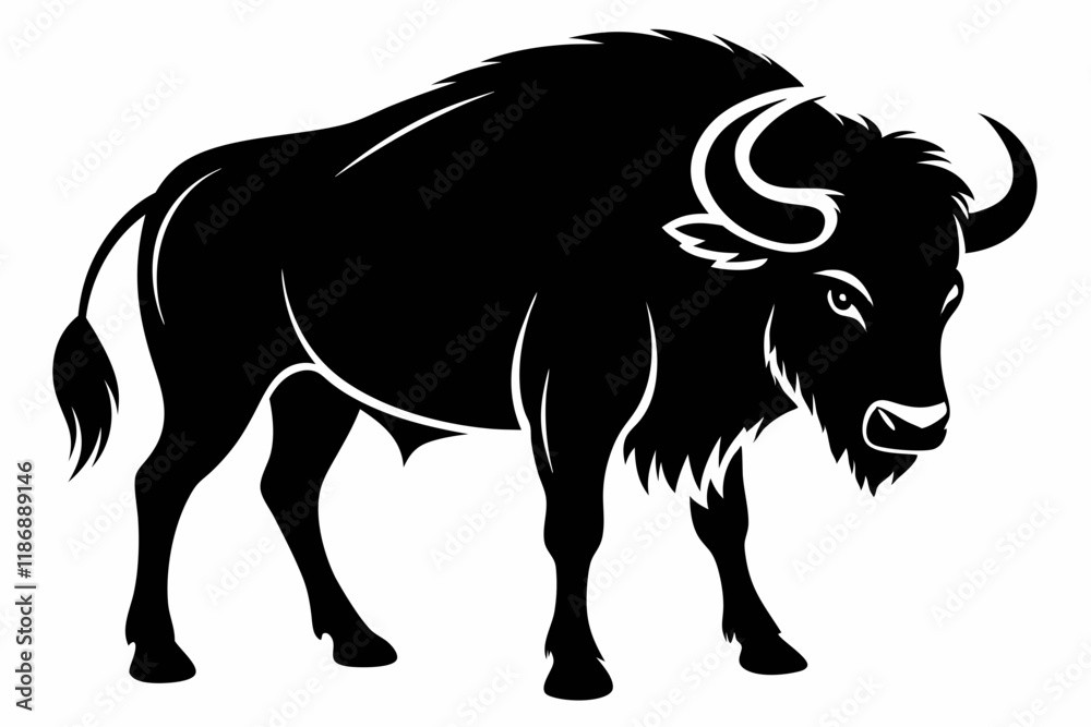 Fototapeta premium buffalo silhouette line art vector illustration with a white background