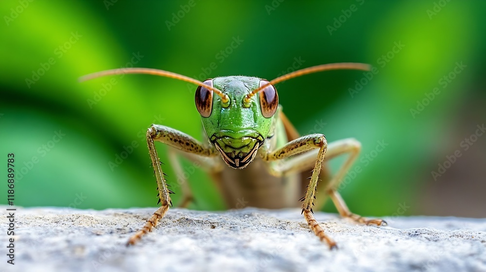 Close Up Portrait of a Green Grasshopper on a Natural Background : Generative AI Close Up Portrait of a Green Grasshopper on a Natural Background : Generative AI