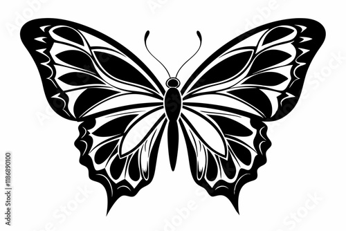 butterfly silhouette line art vector illustration with a white background