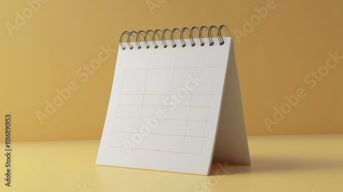 Blank white desktop calendar on yellow background.