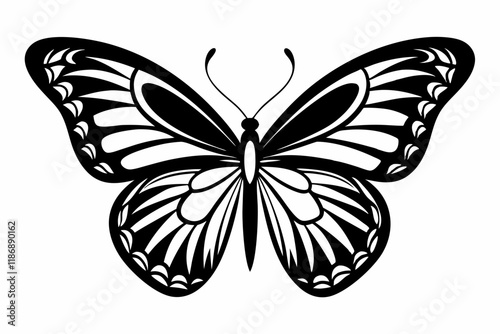 butterfly silhouette line art vector illustration with a white background