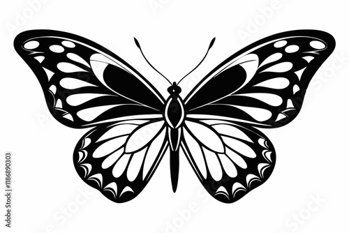 butterfly silhouette line art vector illustration with a white background