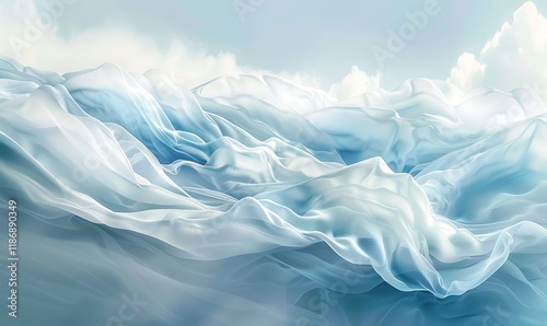 Gentle curves and light blues merge with soft cloud layers to create a tranquil background
