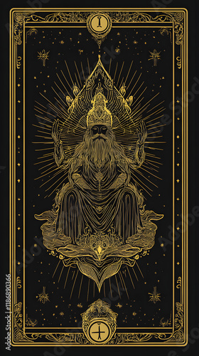 Tarort card The emperor, in Black and gold style, Spiritual prediction cards, esoteric