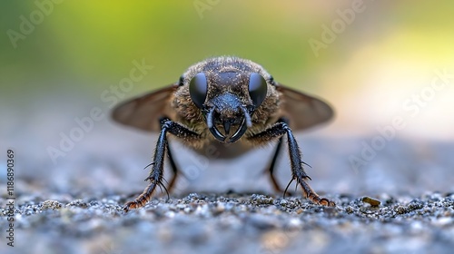 Macro Closeup Detailed View of a Common Housefly on Rough Surface : Generative AI photo