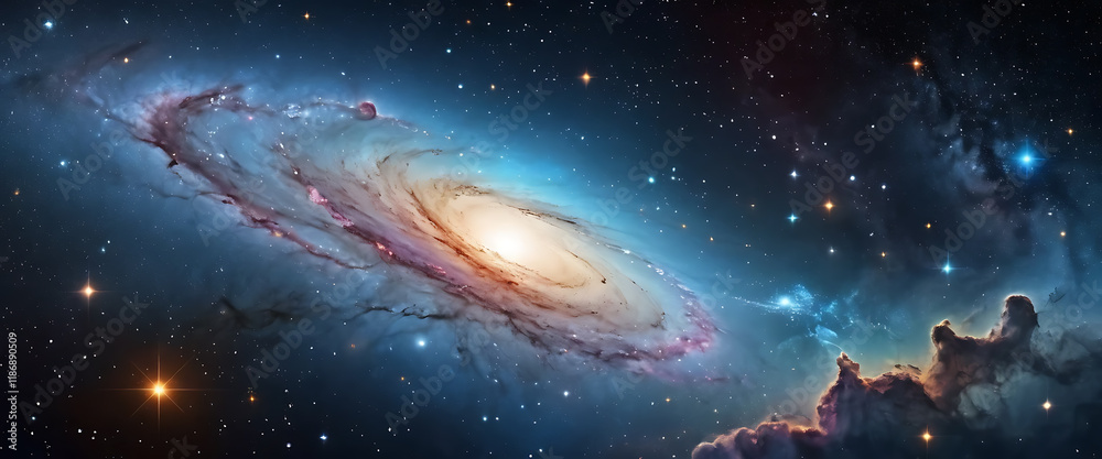 Fototapeta premium A Stunning Spiral Galaxy Amidst Distant Stars and Nebulae