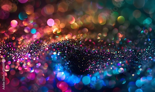 Dynamic holographic glitter swirls across a deep gradient, creating a striking abstract background