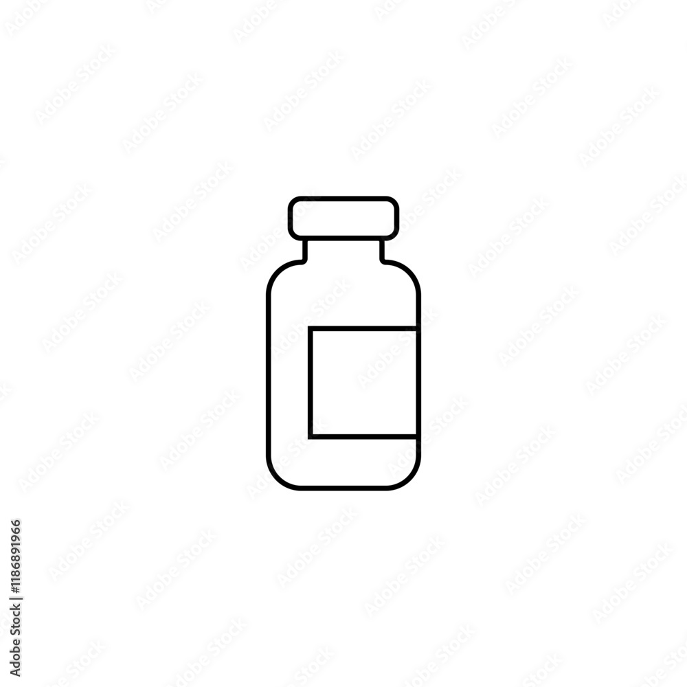 A simple black and white line art icon of a medicine bottle. Suitable for pharmaceutical, healthcare, and medical-related designs. Vector illustration A simple black and white line art icon of a medicine bottle. Suitable for pharmaceutical, healthcare, and medical-related designs. Vector illustration