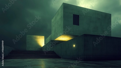 Conceptual depiction of futuristic architecture, with innovative, geometric building forms, responsive environments, and renewable energy features, highlighting the shift toward self-sufficient cities
