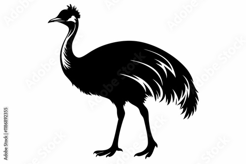 cassowary silhouette line art vector illustration with a white background