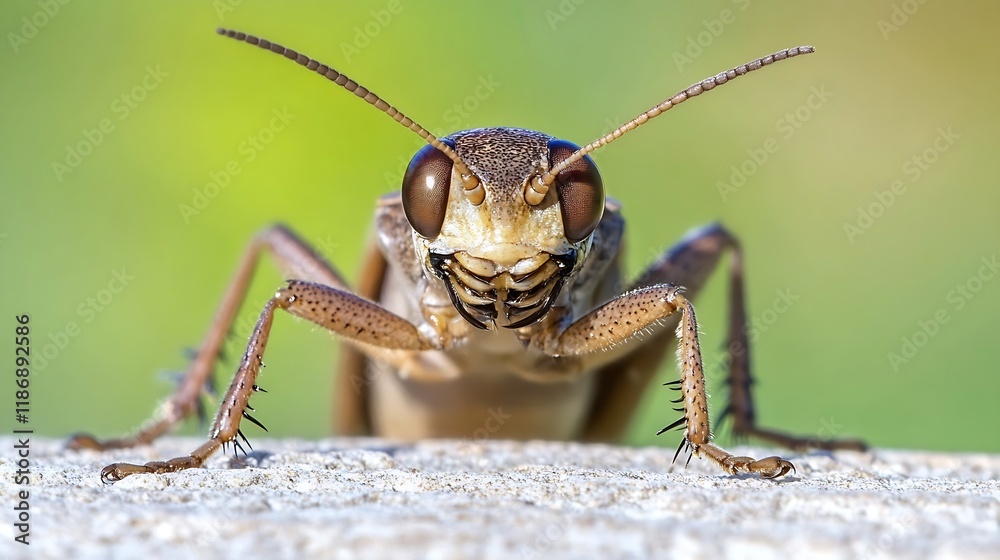 Fototapeta premium Detailed Front View of Mantis on Light Surface With Colorful Background : Generative AI