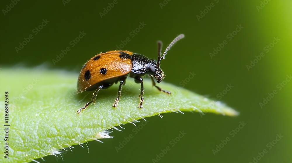 CloseUp of Spotted Ladybird Beetle on Leaf in Natural Habitat : Generative AI CloseUp of Spotted Ladybird Beetle on Leaf in Natural Habitat : Generative AI