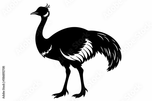 cassowary silhouette line art vector illustration with a white background