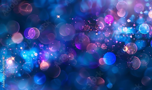 Soft blue and purple bokeh lights dance across a smooth, dark background, adding a touch of mystique