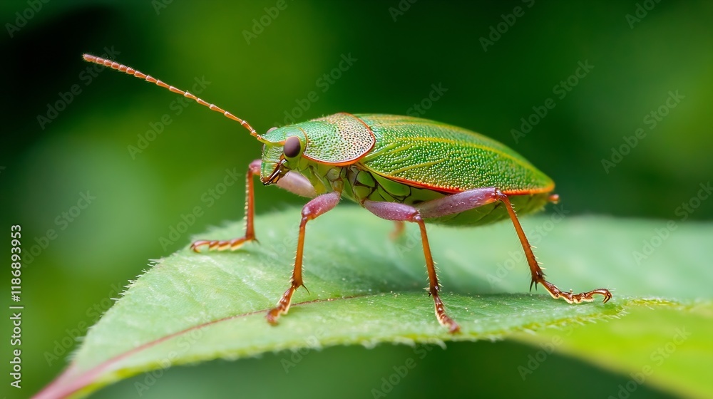 CloseUp of Vibrant Green Insect on Leaf in Lush Foliage : Generative AI CloseUp of Vibrant Green Insect on Leaf in Lush Foliage : Generative AI