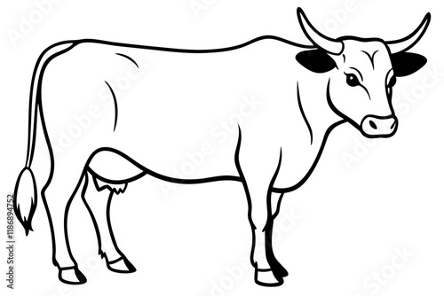 cattle silhouette line art vector illustration with a white background