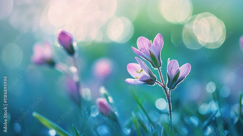 Soft Pastel Spring Scene with Abstract Bokeh Lights and Flowers Soft Pastel Spring Scene with Abstract Bokeh Lights and Flowers
