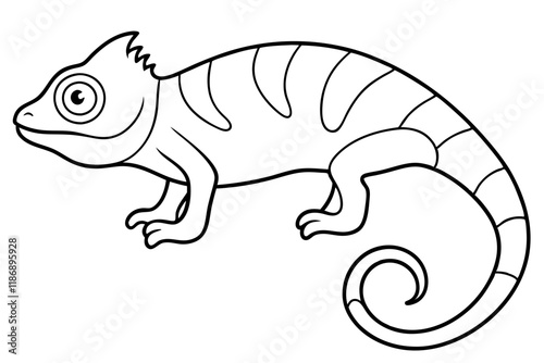 chameleon silhouette line art vector illustration with a white background