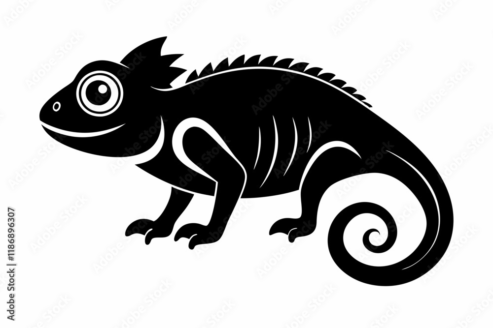 Fototapeta premium chameleon silhouette line art vector illustration with a white background