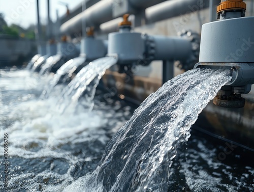 Water flowing from industrial pipes. photo