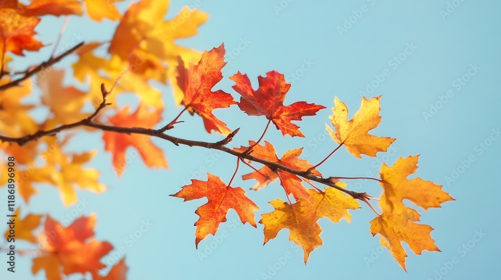 Autumn Leaves in Vibrant Orange and Yellow Hues Against a Clear Blue Sky : Generative AI Autumn Leaves in Vibrant Orange and Yellow Hues Against a Clear Blue Sky : Generative AI