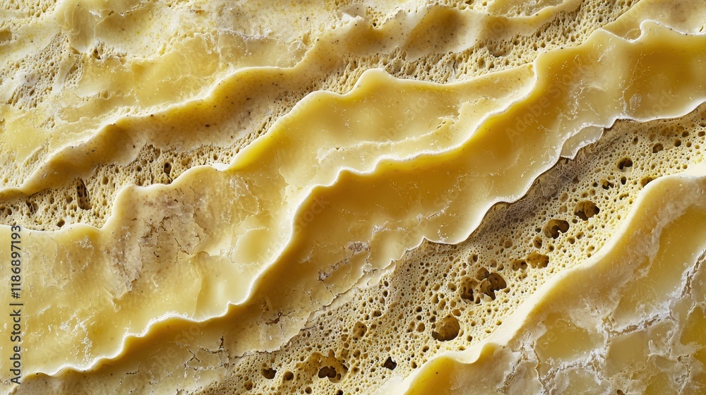 Obraz premium Appetizing layered texture of irregular holey yellow cheese