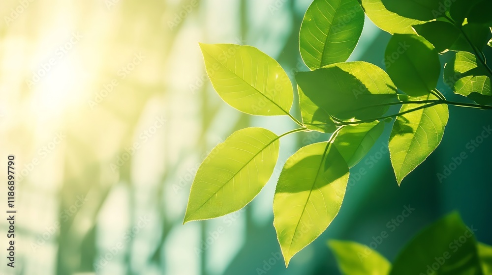 Obraz premium Sunlit Green Leaves in a Tree Canopy Creating a Natural Light and Shadow Play : Generative AI