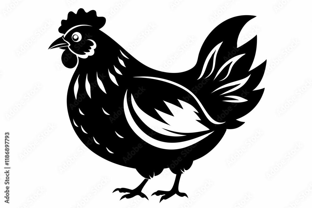 Fototapeta premium chicken silhouette line art vector illustration with a white background