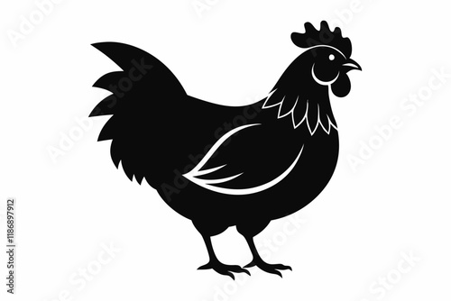 chicken silhouette line art vector illustration with a white background