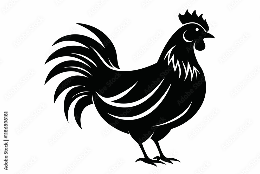 Fototapeta premium chicken silhouette line art vector illustration with a white background