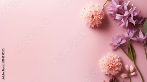 Top view spring flowers background, mother day background, blank space