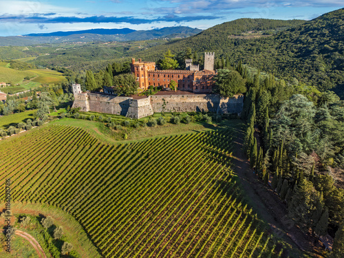 magnificent Brolio castle in the Chianti area from above photo