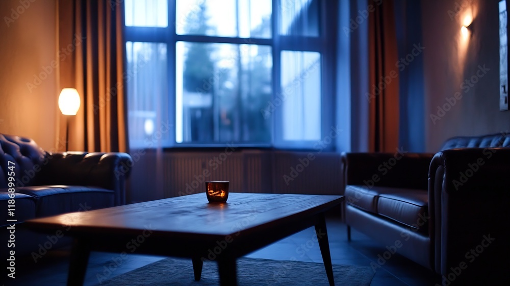 Fototapeta premium Cozy Modern Living Room Lit by Warm Lamps in Relaxed Evening Ambiance : Generative AI