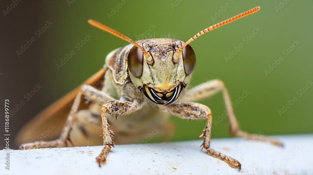 Macro photograph of an inquisitive grasshopper on a natural green background : Generative AI Macro photograph of an inquisitive grasshopper on a natural green background : Generative AI